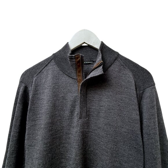 BEAU BRUMMEL Mens Wool Sweater S/m Italian Merino Gray 1/4 Zip Brown Suede - Picture 8 of 11
